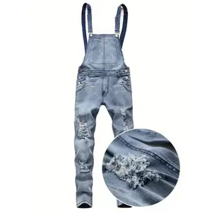[Popular Choice] Men's Slim-Fit Denim Overalls - Classic Solid Color, Stretch Fabric, Machine Washable - Versatile Fashion for All Seasons Menswear Cotton