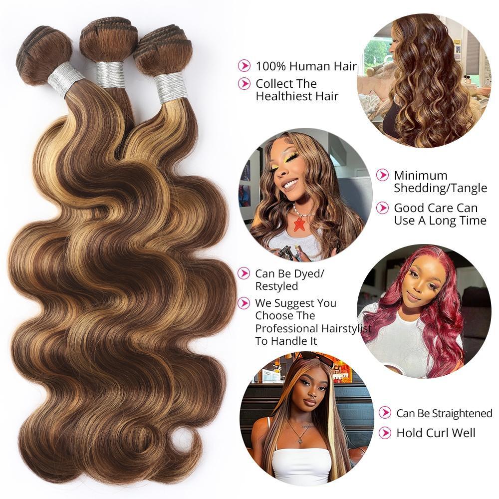 P4/27 Honey Blonde Highlight Hair Bundles Brazilian Body Wave Human Hair Weave 3 Bundles T1B/4/30 Body Wave Bundles