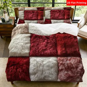 2/3 Pcs 2D Flat Faux Fur Duvet Cover Set Faux Fur Bedding Set Quilt Cover 1 Duvet Cover + 1/2 Pillowcases Faux Fur Top Sheet Decorative Bedding Bedroom Decor Soft Bedding Sets