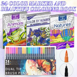 3pcs Digital Coloring Books with 24 Colors Markers, Art Markers Set – Vivid Animal, Floral & Nature Themes, Beginner-Friendly, Thick Paper, A4 Spiral Bound, Intricate Patterns for Adults & Enthusiasts - Perfect Gift for Christmas, Valentine’s Day