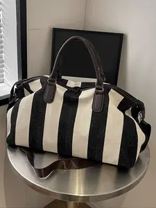 Casual Striped Carry On Duffel Bag, Lightweight Luggage Portable Large Capacity Crossbody Bag, Fashionable Shoulder Bag for Short-distance Business Trips and Travel