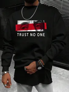 Tiktok Trendy Printed Graphic Hoodie, Don't Believe Anyone & Eye Print Casual Loose Fit, Comfortable Daily Wear for Friends & Husband