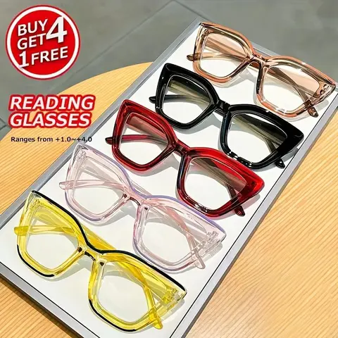 5PCS Cat Eye Reading Glasses with Colorful Candy Color, Reading eyeglasses, Reading Eyewear, Suitable for Decorative Reading Text, Fashionable Frame, High-end Design, Anti-glare Lens