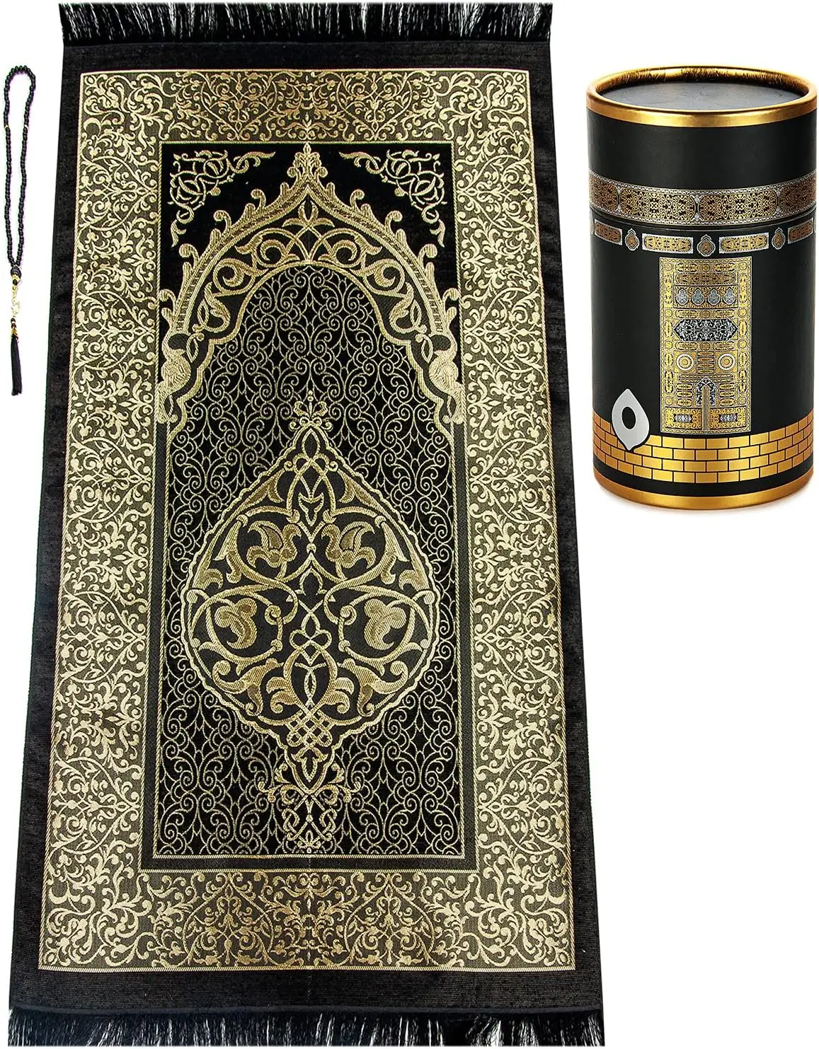 Janamaz Muslim Prayer Rug and Prayer Beads with Elegant Design Soft Taffeta Fabric, Soft Islamic Gift with Taffeta Fabric, Janamaz, Sajadah