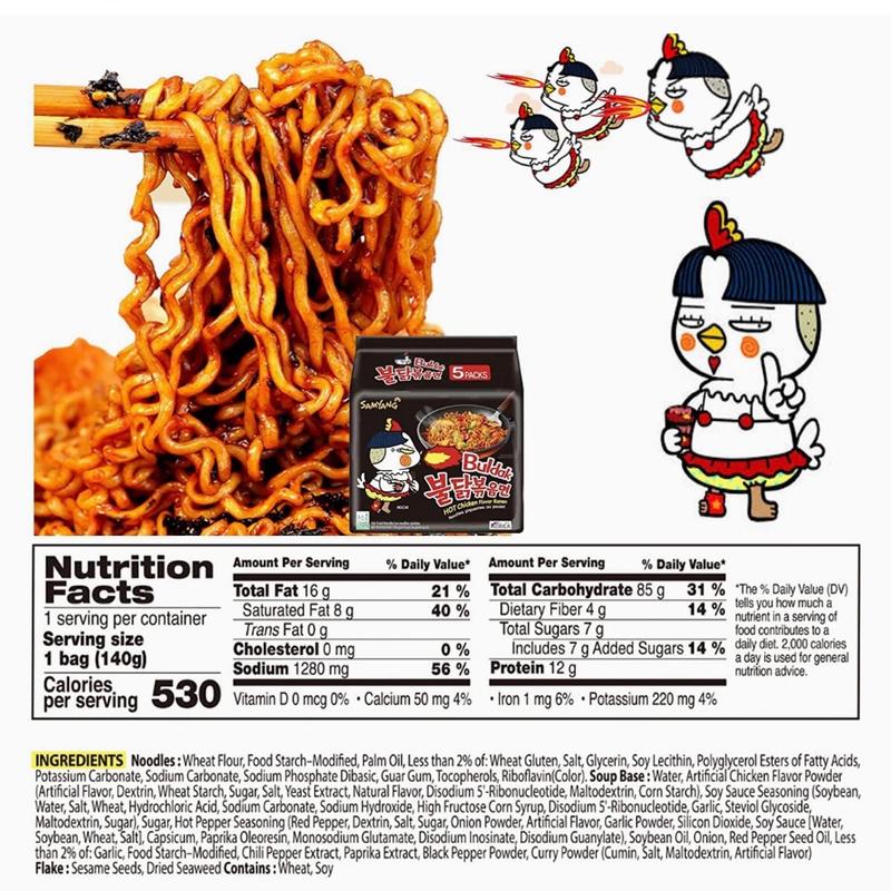 Samyang Buldak Spicy Ramen, Hot Chicken Ramen, Korean Stir-Fried Instant Noodle, Original, 1 Bag with 5 Pack Pack Pack