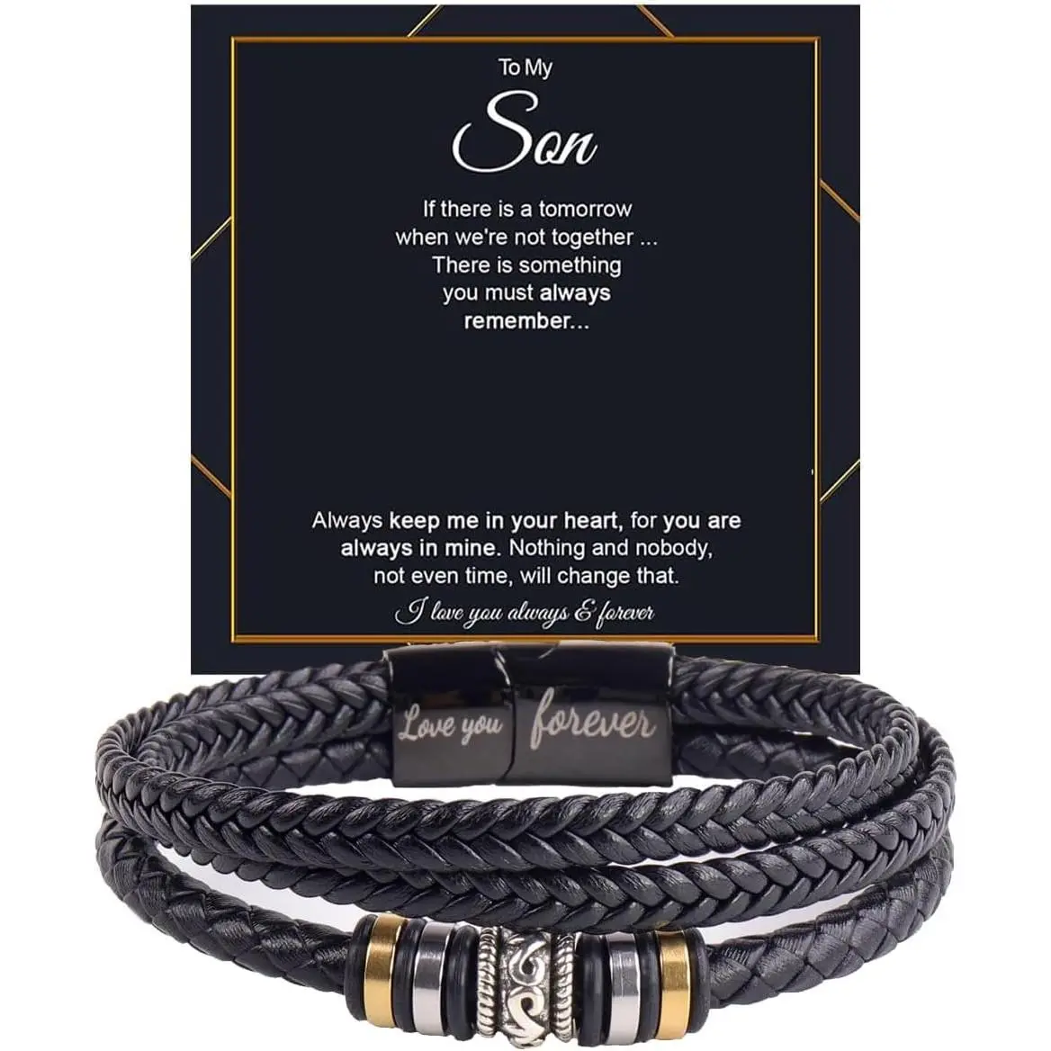 Handmade Leather Cuff Bracelet for Son - Personalized Engraved Jewelry, Infinity Knot Design, Mom/Grandma Gift for Mens Birthday