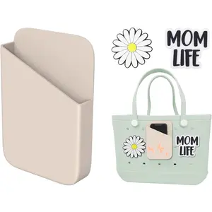 Mushroom Bogg Bag Phone Holder Accessories, 2pcs Mom Life/Daisy Bogg Bag Charms, Large Silicone Bogg Cell Phone Holder for iPhone 17 16 15 14 13 Pro Max Samsung Galaxy with M L XL Bogg Bags