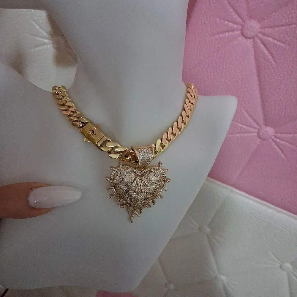 16 thick 10 mm chain with Heart pendant -14 k gold laminated