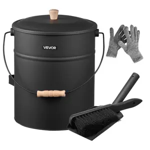 VEVOR Ash Bucket, 4 PCS with Lid, Shovel, Broom and Gloves, Metal Fireplace Charcoal Bucket and Ash Can, 2.6 GAL Large Capacity for Fireplace, Fire Pits, Wood Burning Stoves, Indoor and OutdoorVEVOR Super Brand Day