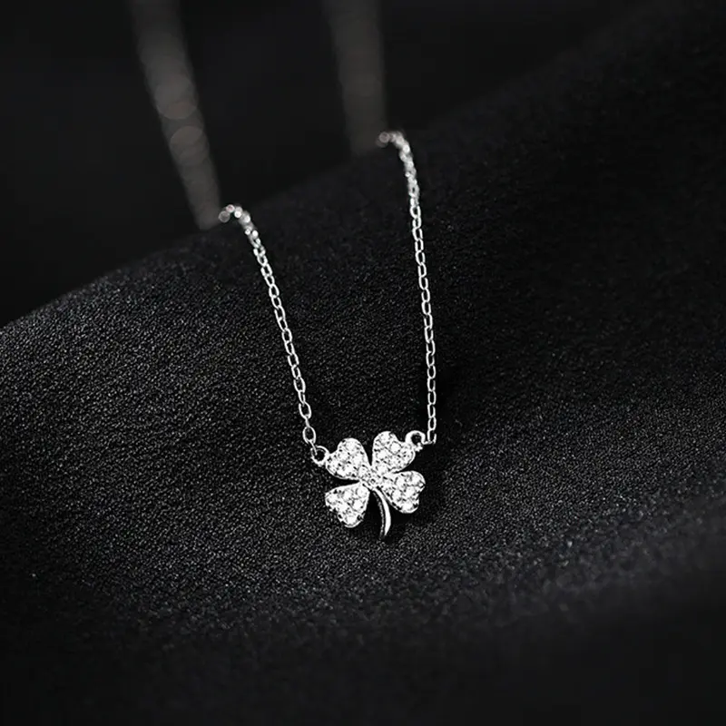 Silver Four Leaf Flower Necklace # XL114