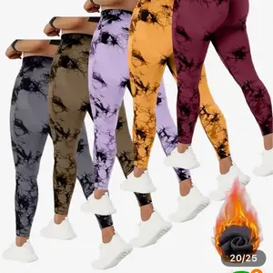 Mother's Day 5-Pack Women's High-Waist Tie-Dye Leggings Elastic Control Tummy Pants Summer Vibrant Colors