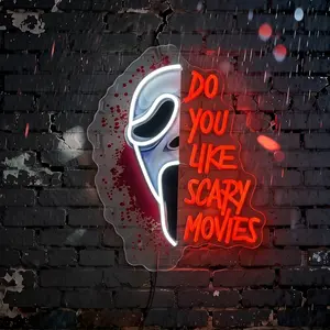 Do You Like Scary Movies Neon Sign LED Neon Light for Movie Night Party Decor Horror Room Halloween Decoration