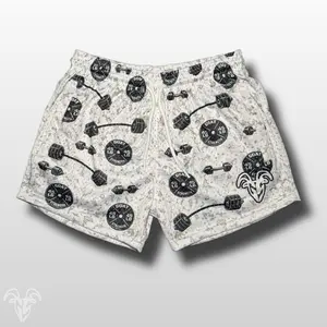 Goat Strength 5” Inseam Mesh Shorts – Plate & Barbell Pattern – Unisex Athletic Workout Shorts