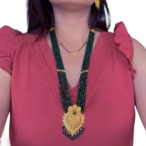Four Layer Crystal Necklace with Gold Plated Pendant and Earrings for Women - Elegant Beaded Jewelry Set