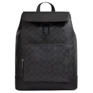 COACH Turner 30 Backpack with Signature Monogram and Drawstring Closure in Black for Men