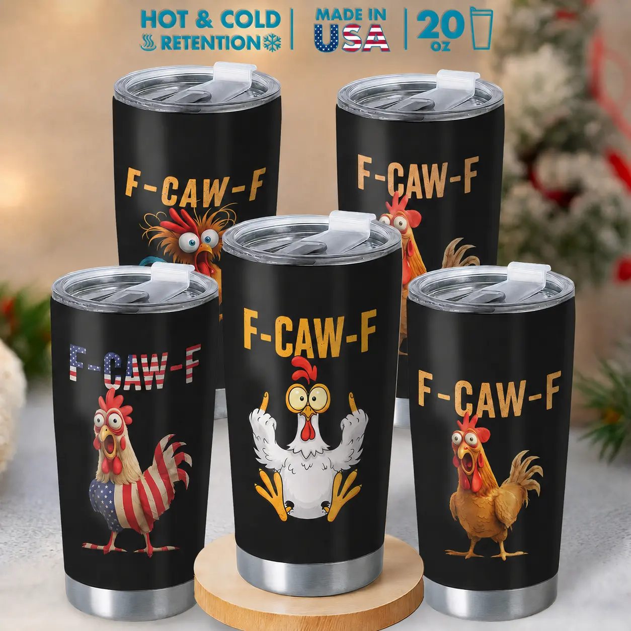 20oz F-CAWF Insulated Steel Chicken Coffee Tumbler with Stylish Aesthetic Lid, Reusable Flask for Adult Sarcasm Lovers, Unique Humor Gift for Friends/Coworkers, Flasks, Mug