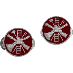 Red Firefighter Scramble Vertical Ladder  Round Disc  Insignia with Rope Boarder Fire Uniform Pin