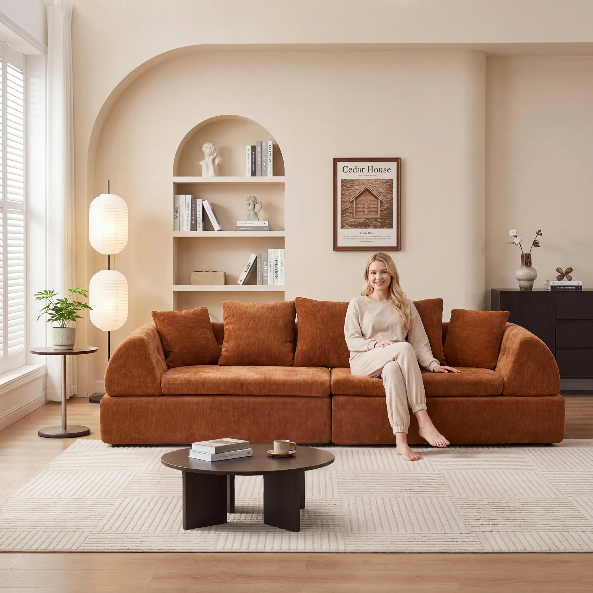 Cloud Modular Sectional Sofa - Shape Boneless Couch & Deep Fluffy Seat, No Assembly Required for Living Room Bedroom,Orange
