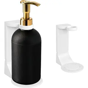 Single Bottle Wall Mount Bracket with Adhesive Pads - 11 Lbs Heavy Duty No Drill Soap Dispenser Holder for Bathroom & Kitchen - Rustproof, Floating Design for Shampoo/Lotion