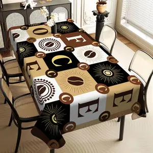 JIT 1PC 2D Flat Printing, Coffee Bean Pattern Long Tablecloth, Desktop Decorative Cloth, Desktop Protective Cover, Suitable for Indoor and Outdoor Use, Holiday, Universal in All Seasons