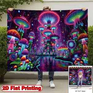 2D flat-banners-1pc Fluorescent mushroom forest plants Theme design-Perfect for home decor, parties, studios, home and garden, outdoor celebrations, Yard Sign Banner, Wall Decor Banner, Party Decoration Supplies