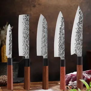 FINDKING 5Pcs Carbon Steel Kitchen Knife Set , Japanese Nakiri Knife, Santoku Chef Knife, Utility Knife,Razor-Sharp Blade, Bubinga Wood & Ebony Wood Octagonal Handle,Kitchen Chef Knife Sets With Knife Bag, Chopping Cutting for Fish Meat Vegetable Fruit
