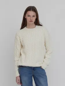 Classic Cotton Cable Knit Sweater - Cream