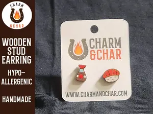 Perfect Match Wood Stud Earrings - Sushi and Soy Sauce - Food Fashion Earring