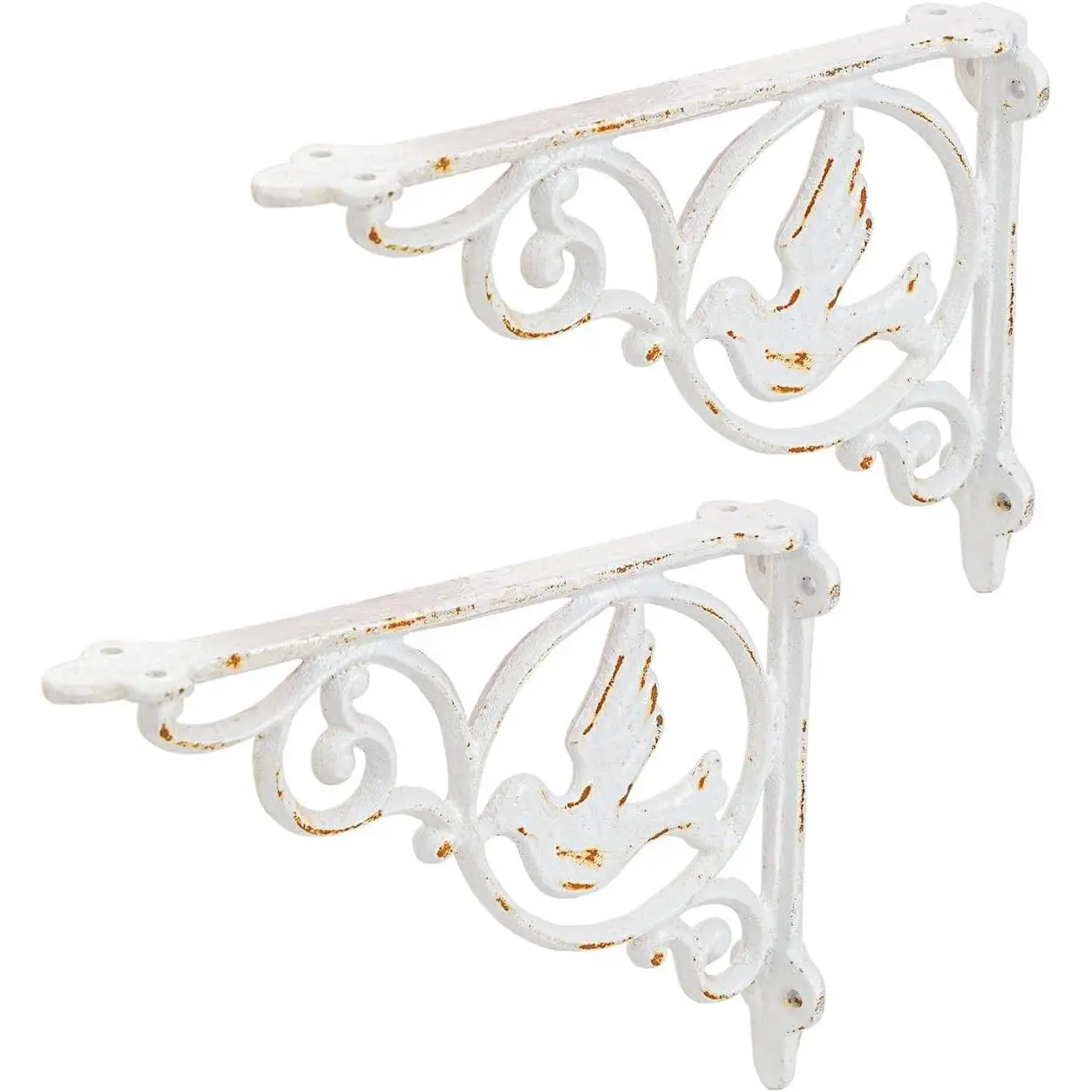 9.2 Inch Cast Iron Rustic White Brackets for Shelves, 2 count  Metal Decorative Angle Support Doorway Bracket, Heavy Duty Victorian Shelves Corbels, Wall Mounted Floating Shelf Bracket