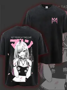 Mens Heavyweight Anime T Shirt My Dresss Upp Darlinng Marinn Soft Washed Shirt for Anime Fans Casual Streetwear Convention Outfits Ideal Gift for Anime Lovers Black Double Sided Anime Clothes Fan Merchandise Retro Aesthetic Durable Material