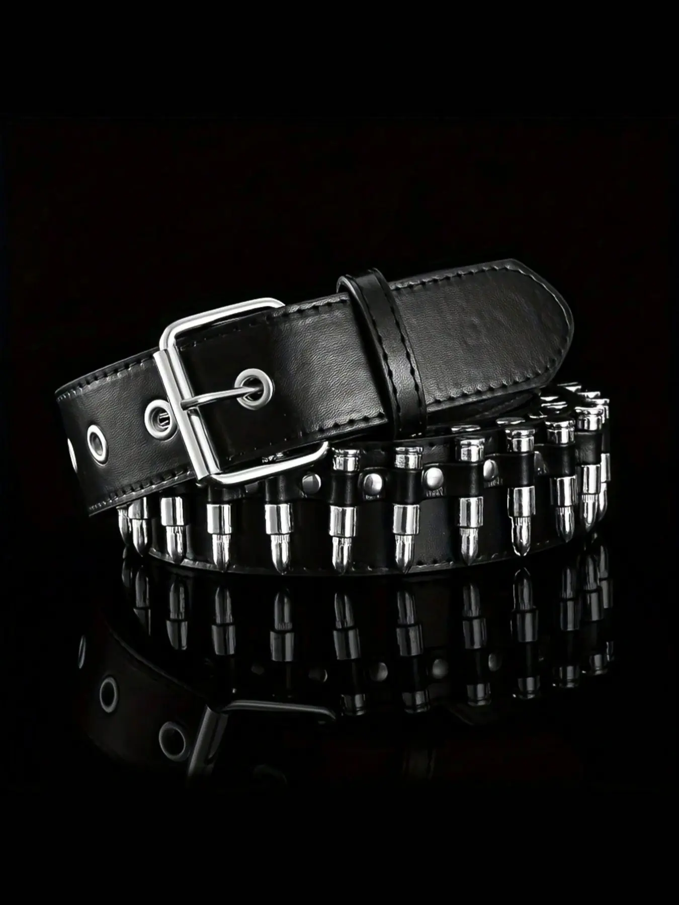 PU Leather Studded Belt Set with Metal Rivets, 4-Piece Punk Style Buy Punk Belt Studded Mens Black Genuine Leather 3 Row Rivet  main image 3