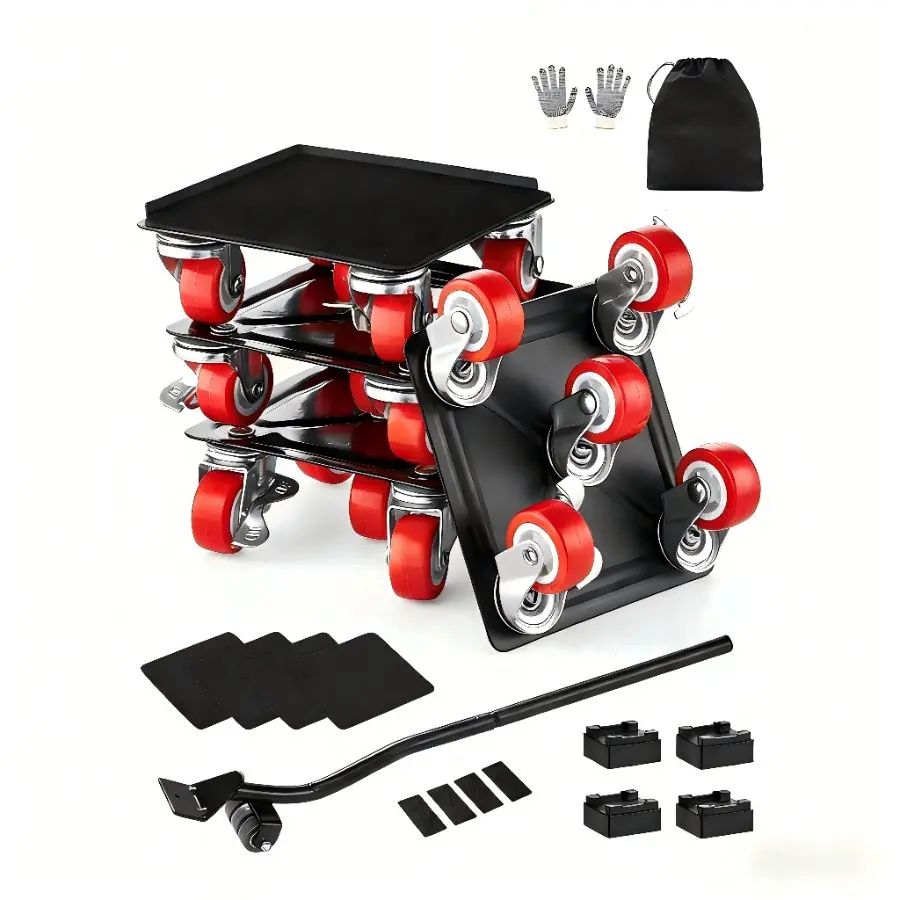 【Summerfinds】 Heavy Duty Carbon Steel Furniture Dolly Tool Set, 1200 lbs Max Load, 5 Swivel Wheels, Furniture Lift Slider for Appliances, Sofasdealsforyoudays