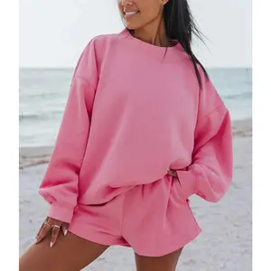 Women 2 Piece Outfits Sweat Shorts Sets Oversized Casual Lounge Matching Set Sweatsuit Tracksuit 2025 Fall Clothes