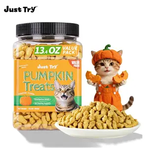 Just Try 13.4 OZ Pumpkin Cat Treats Cat Constipation Relief Hairball Control Healthy Salmon Snacks Training Biscuits Treats for Digestive Support Low Calorie Kitten Snacks