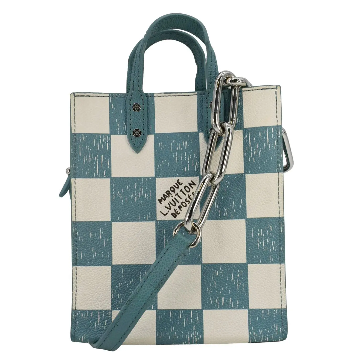 Pre-owned Louis Vuitton Damier Checkerboard Leather Crossbody Bags Sac Plat XS Crossbody Bag Turquoise