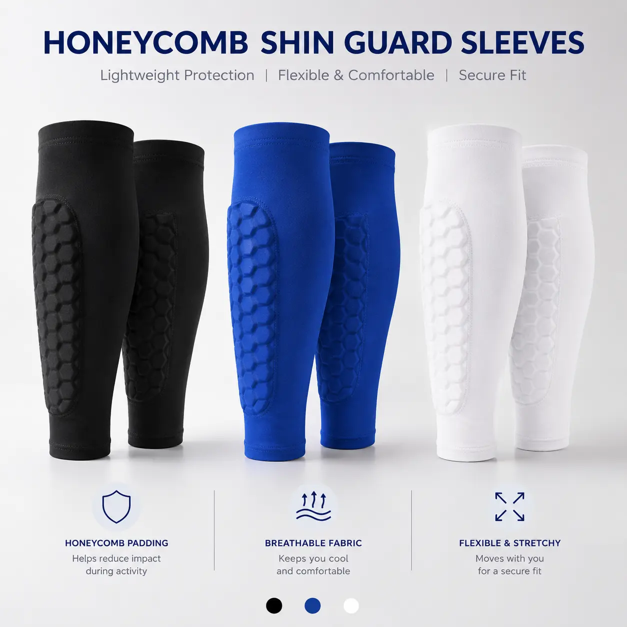 Honeycomb Padded Calf Sleeves for Sports, 1 Pair, Black/Blue/White
