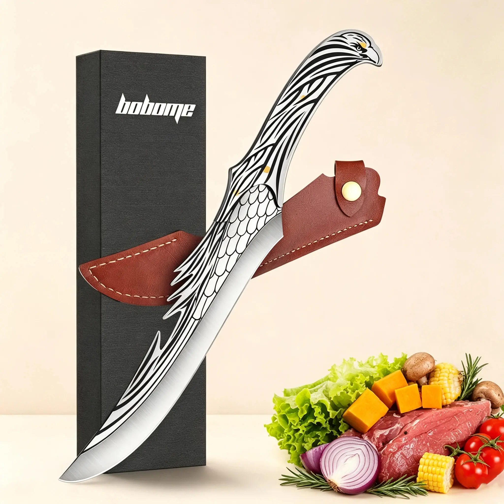 Japan Chef Knife Eagle Knife Hand Forged Viking Knife High Carbon Steel 14 Inches Length,Ergonomic Artistic Viking Style Boning Knife Unique Feather Knife Gift for Men campingessentials