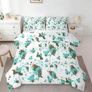 Multiple Size 3Pcs Vintage Western Cow Print Comforter Set, Ultra Thick Cozy Microfiber, Warm Skin Friendly, Lightweight Breathable, Wrinkle Resistant, All Season Use, Boho Cottagecore Home Bedroom Decor