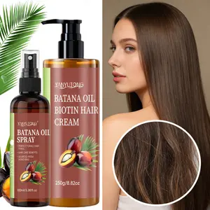 Honduran Batana Oil Golden Repair Set: 100ml Leave-In Shine Spray + Deep Nourishing Biotin Hair Cream - Specifically designed for dry, dull, damaged hair. Strengthens strands inside out, smooths cuticles, restores silkiness & dazzling shine