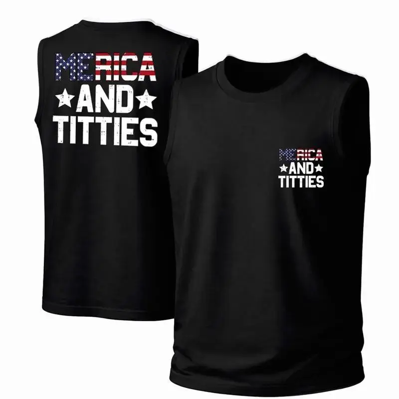 Patriotic USA Graphic T-Shirt for Men, Merica And Titties Funny Tee, Independence Day Holiday Shirt, American Flag Gift Hoodie - Sweatshirt