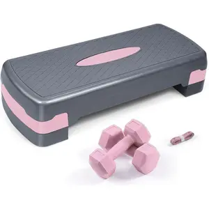 WCW- Adjustable Height Aerobic Stepper Set with 2 Dumbbells & Measuring Tape, Workout Exercise Step Platform w/Level Risers, 3 Colors, the Ultimate Gift for a Joyful Holiday and Merry Christmas