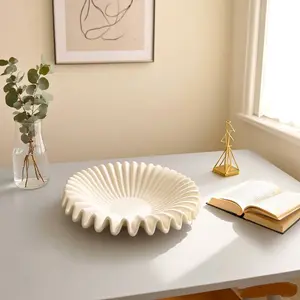 7.8 Inch Quartz Resin Folded Edge Tray, Multi-Purpose Decorative Plate for Living Room/dresser Table, Minimalist Home Decoration, Dessert Plates