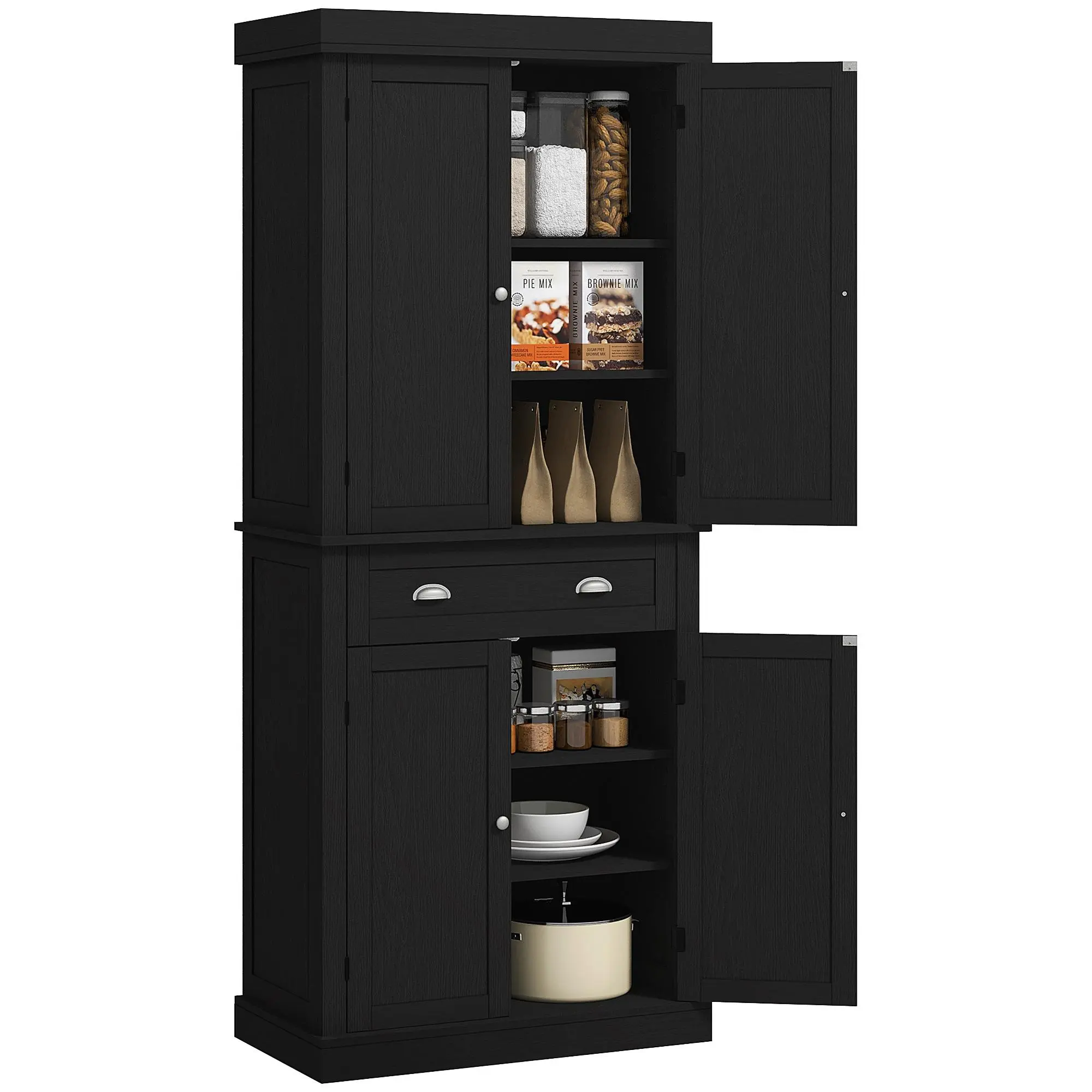 72.5" Kitchen Cabinet Tall Storage Cabinet With Removable Shelves Creates Single Large Display Alcove For Living Room Or Hallway Holds 220 Pounds Total