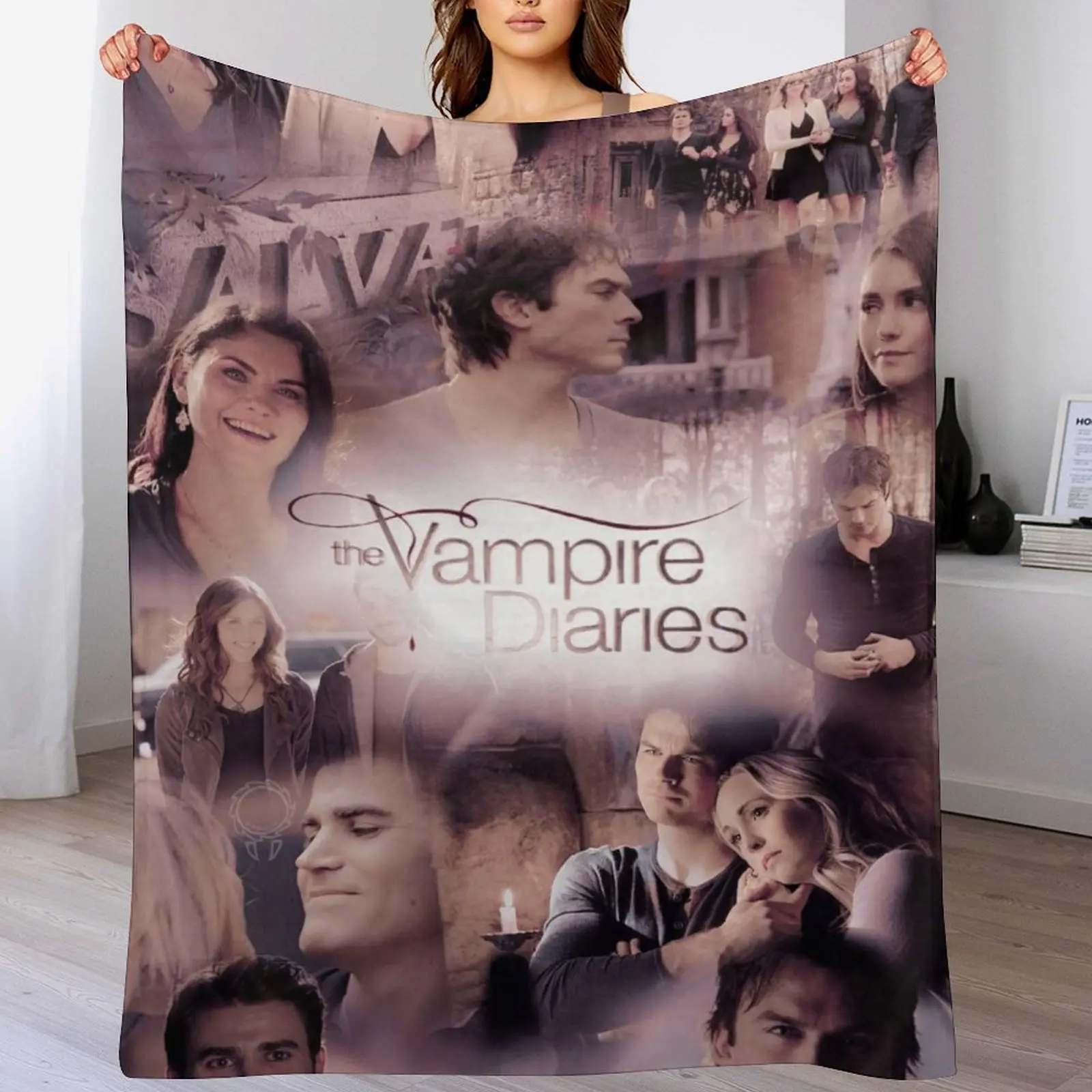 Vampire Diaries Mystic Falls Collage Flannel Fleece Blanket - Soft, Cozy TV Show Print Portable Throw for Couch, Bedroom - Ideal Fan Gift for Home Decor Use