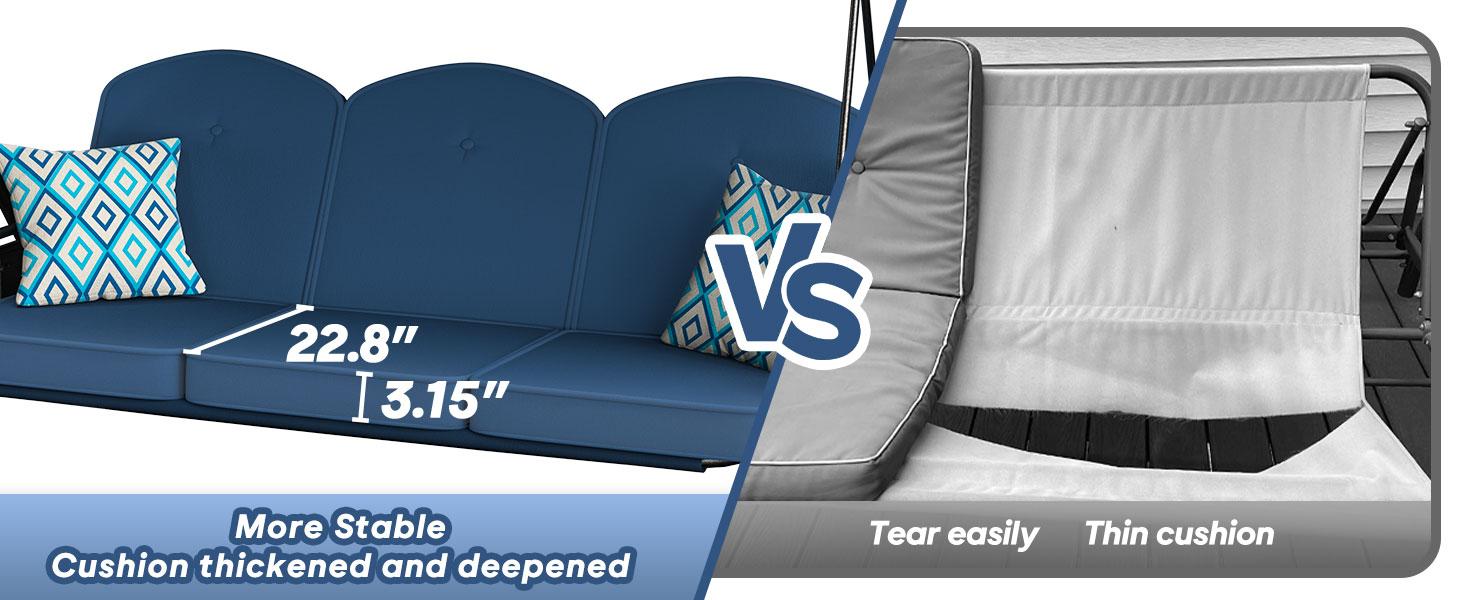 【Summervibes】3-Seat Outdoor Canopy Porch Swing with Stand, Patio Swing with Canopy, 2 in 1 Porch Swing Bed & Patio Swing Chair for Adult, Yard Swing Extra 2 Piece Free Pillows and Cup Holder