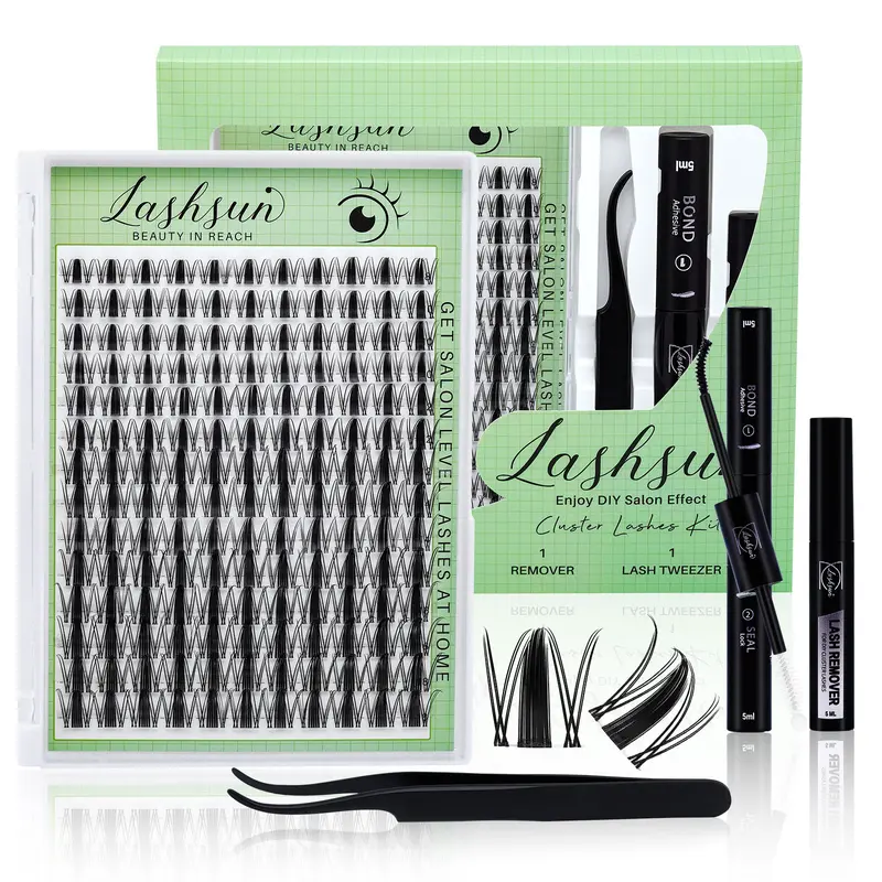 154-Pc False Lash Clusters Complete Kit - 0.05mm Ultra-Thin Invisible Band D Curl 8-18mm Anime Lashes, WideSpan Wet-Look Spiky Eyelash Mix, Includes Bond&Seal, Remover, Tweezers