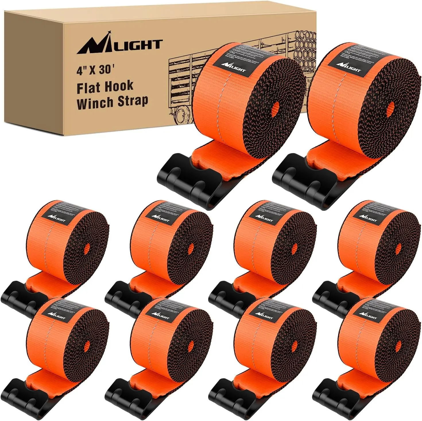 Nilight Truck Straps 4”×30’ Orange Heavy Duty Winch Straps with Flat Hook Break Strength 16800LBS WLL 5400LBS Cargo Straps for Flatbeds Trucks Trailers Farms Tree Saver Automotive