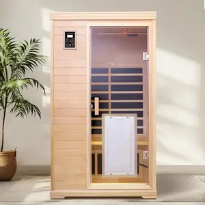 Indoor 2-Person Rectangle Hemlock Solid Wood Far-Infrared Sauna Room (43x38x76in, 1750W, 233 lbs) with Colorful LEDs, Temp Control, Health Benefits, Foam-Cushioned Design, Carton Packaging