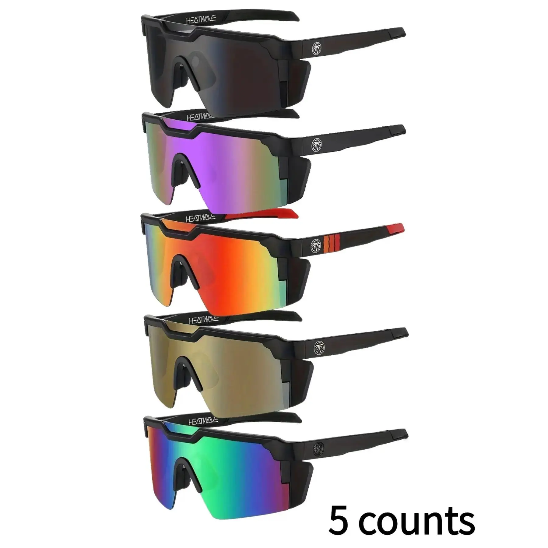 5 Pairs Plain Color Sunglasses, Casual Style PC Frame, Sports Outdoor Sunglasses, Outdoor Cycling & Travel Eyewear, All Seasons Use, Decorative Lens