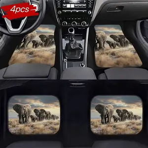 African Elephant Grassland Car Mat Set, Durable Anti-Slip, Interior Decoration Essential, Enhance Driving Comfort, Easy Clean, Long-Lasting